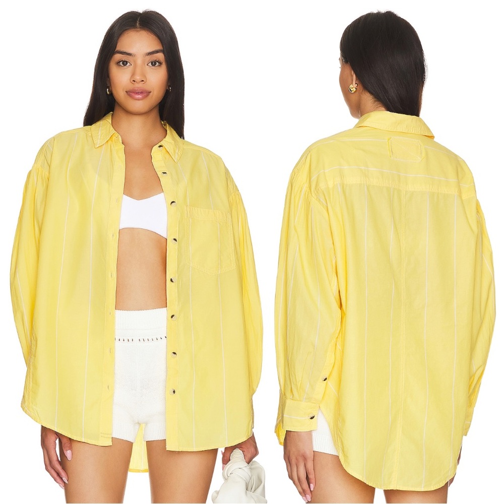 Free People Happy Hour Stripe Shirt in Yellow Combo